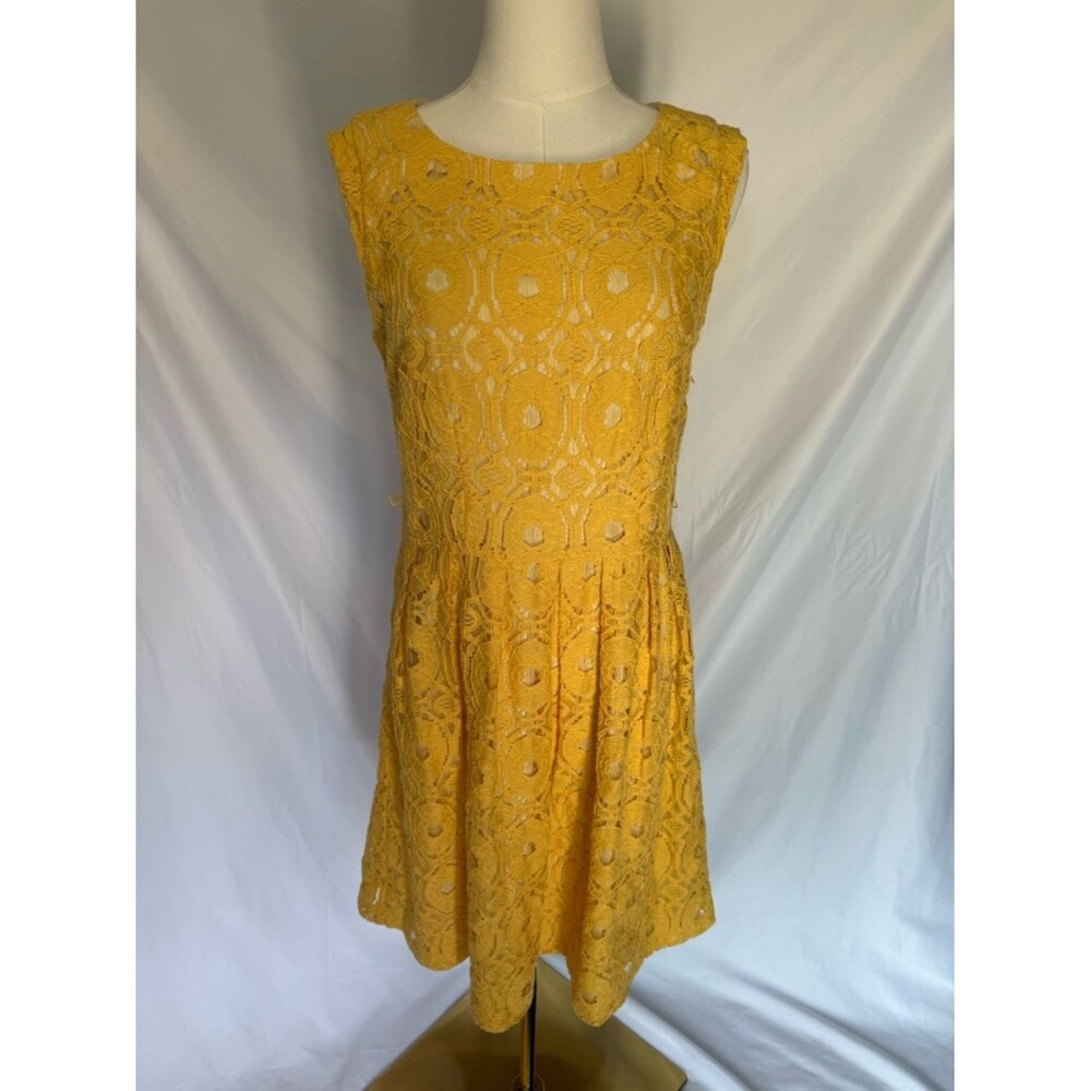 Rabbit Rabbit Rabbit Mustard Yellow Lace Sleeveless Tea Dress Size 10